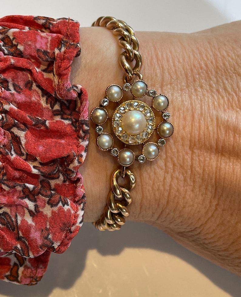 Victorian Natural Pearl and Diamond Bracelet